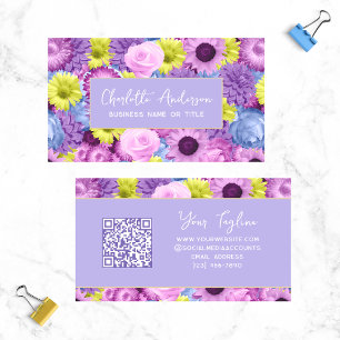 Trendy Modern Paars Floral Botanical QR Code Visitekaartje