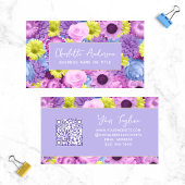 Trendy Modern Paars Floral Botanical QR Code Visitekaartje