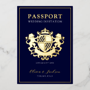 Trendy Modern Passport Wedding Folie Inv Folie Uitnodiging