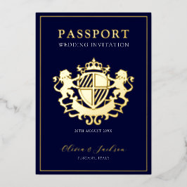 Trendy Modern Passport Wedding Folie Inv Uitnodiging