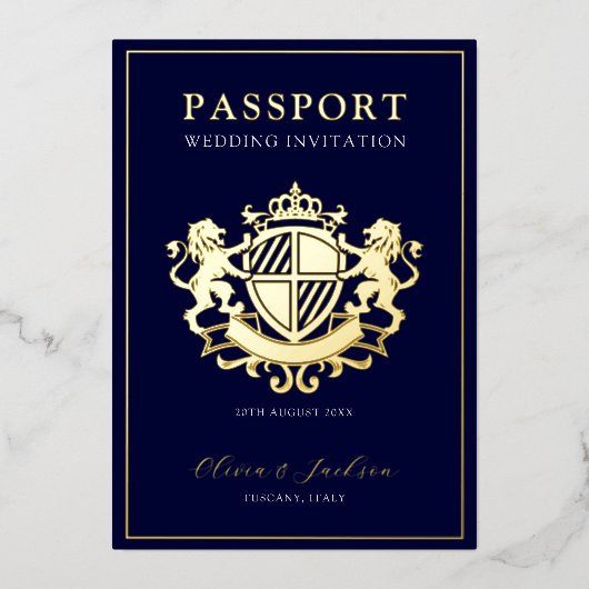 Trendy Modern Passport Wedding Folie Inv Uitnodiging (Voorkant)
