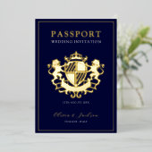 Trendy Modern Passport Wedding Folie Inv Uitnodiging (Staand Voorkant)