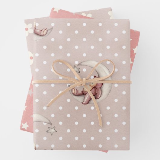 Trendy Modern Pastel Baby Beer Roze Taupe Cute Inpakpapier Vel (In situ)