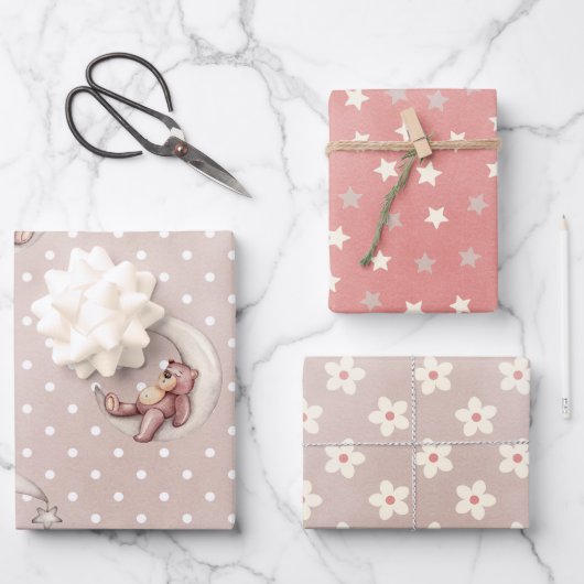 Trendy Modern Pastel Baby Beer Roze Taupe Cute Inpakpapier Vel (Voorkant)
