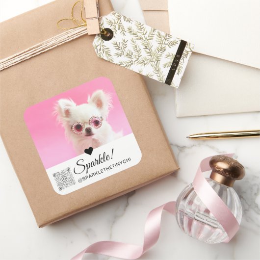 Trendy Modern Photo Name QR Code Large Vierkante Sticker (Geschenken)