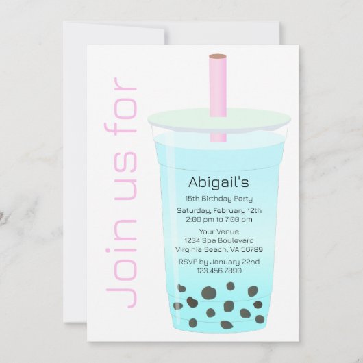 Trendy Modern Pink and Blue Boba Tea Birthday Kaart (Voorkant)