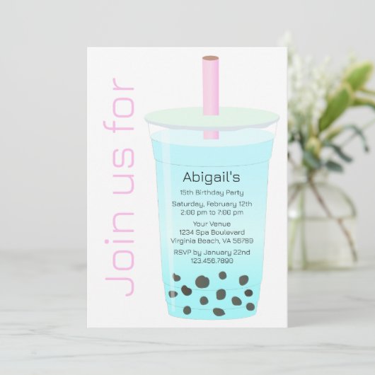 Trendy Modern Pink and Blue Boba Tea Birthday Kaart (Staand voorkant)