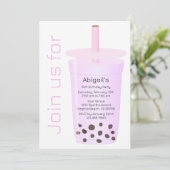 Trendy Modern Pink and Lavender Boba Tea Birthday Kaart (Staand voorkant)