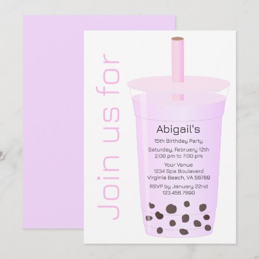 Trendy Modern Pink and Lavender Boba Tea Birthday Kaart (Voorkant / Achterkant)