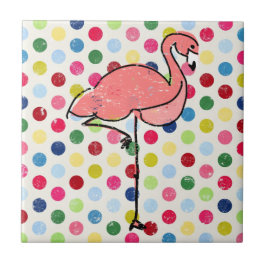 Trendy Modern Pink Flamingo Polka Dots Tegeltje
