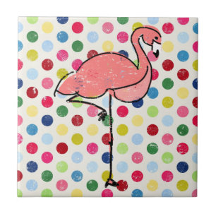 Trendy Modern Pink Flamingo Polka Dots Tegeltje