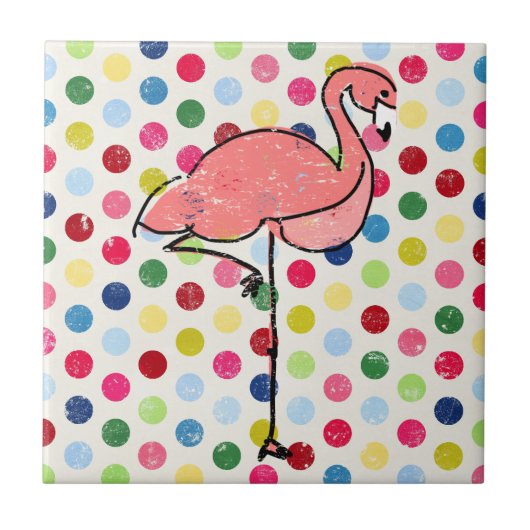 Trendy Modern Pink Flamingo Polka Dots Tegeltje (Voorkant)