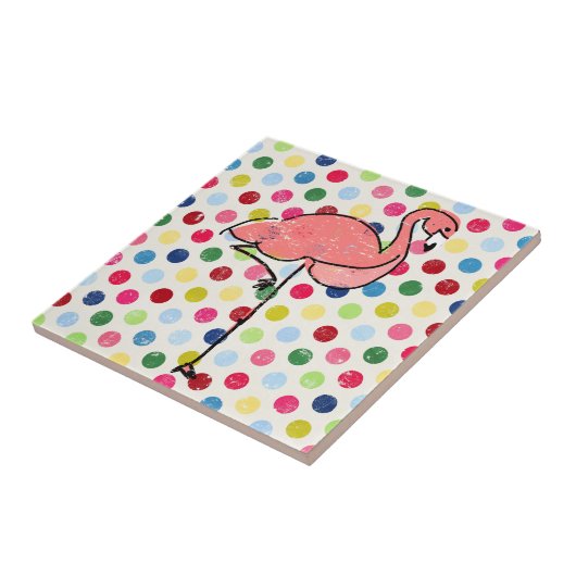 Trendy Modern Pink Flamingo Polka Dots Tegeltje (Zijkant)