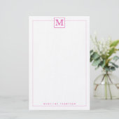 Trendy Modern Pink Initiaal Monogram Square border Briefpapier (Staand voorkant)