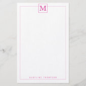 Trendy Modern Pink Initiaal Monogram Square border Briefpapier (Voorkant)