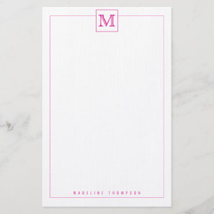 Trendy Modern Pink Initiaal Monogram Square border Briefpapier