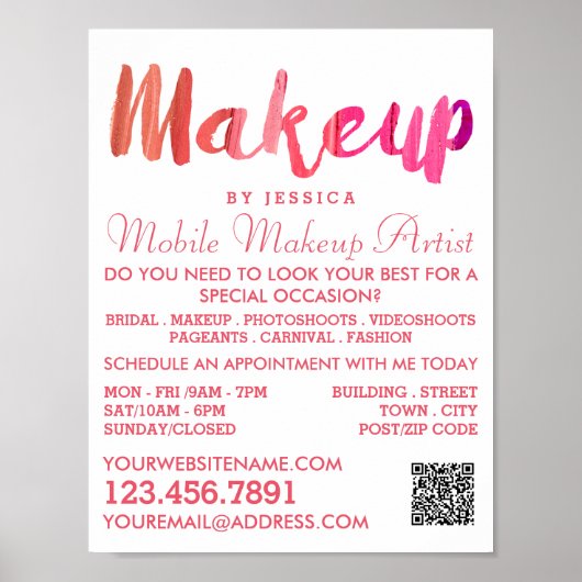 Trendy Modern Pink Makeup Artist Adverteren Poster (Voorkant)