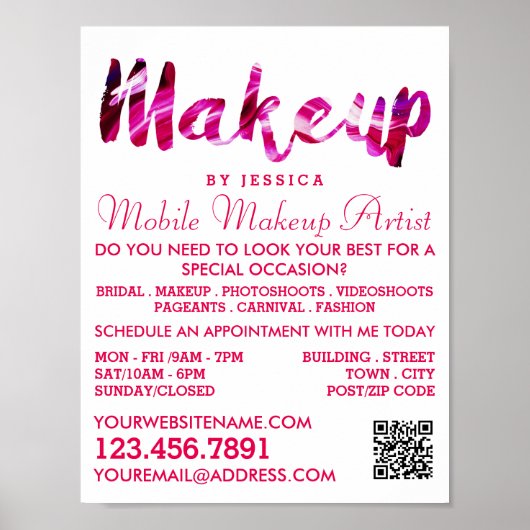 Trendy Modern Pink Makeup Artist Adverteren Poster (Voorkant)