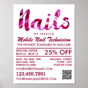 Trendy Modern Pink Nail Technicien, Nail Salon Poster