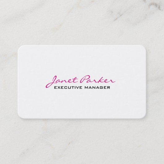 Trendy Modern Pink White Executive Manager Visitekaartje (Voorkant)
