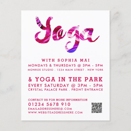Trendy Modern Pink Yoga Class Adverteren Flyer (Voorkant)