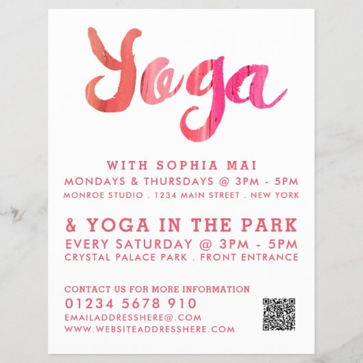 Trendy Modern Pink Yoga Class Adverteren Flyer (Voorkant)