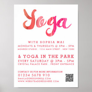 Trendy Modern Pink Yoga Class Adverteren Poster