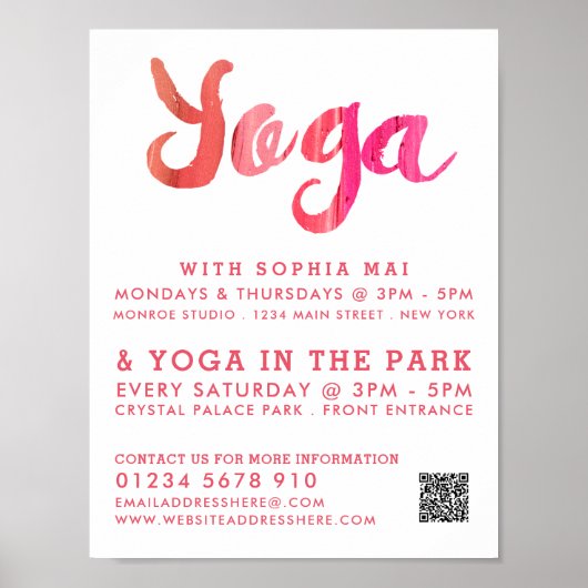 Trendy Modern Pink Yoga Class Adverteren Poster (Voorkant)