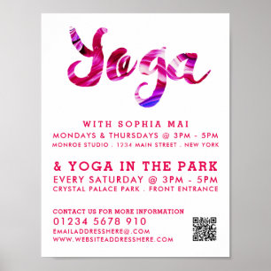 Trendy Modern Pink Yoga Class Adverteren Poster