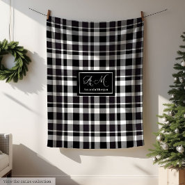 Trendy Modern Plaid in Grey Hues Monogram Throw Fleece Deken