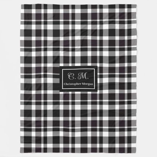 Trendy Modern Plaid in Grey Hues Monogram Throw Fleece Deken (Voorkant)