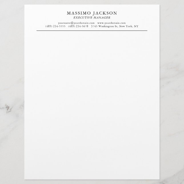 Trendy Modern Plain Black & White Professional Briefhoofd (Voorkant)