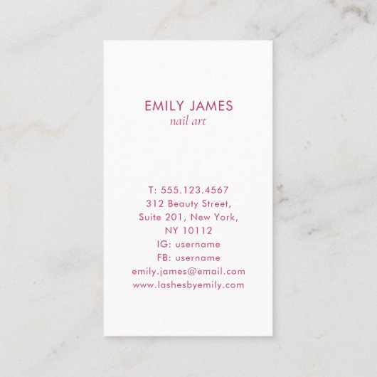 Trendy Modern Professional Nail Art Spa Salon Visitekaartje (Achterkant)