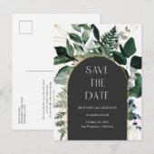Trendy Modern QR code Greenery foliage save date Aankondigingskaart (Voorkant / Achterkant)