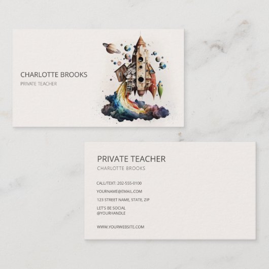 Trendy Modern Rocket Ship Playground Teacher Visitekaartje (Voorkant / Achterkant)