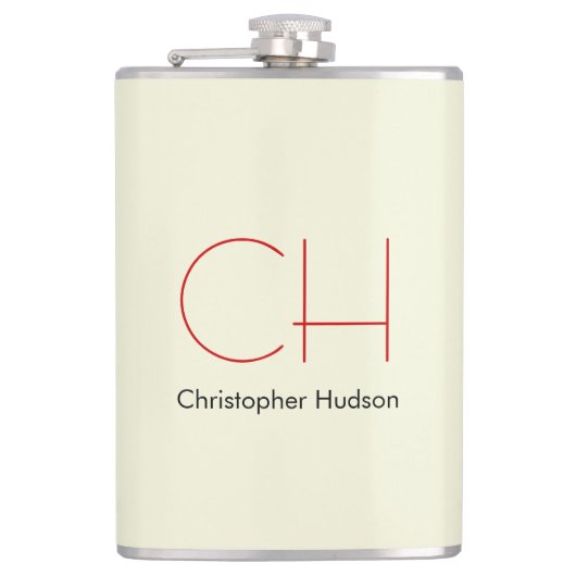 Trendy Modern Rood Monogram Beige Heupfles (Voorkant)