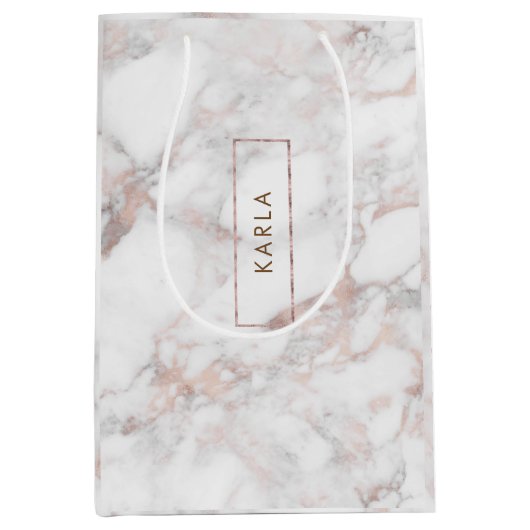 Trendy Modern Roos-gold Faux Marble Medium Cadeauzakje (Voorkant)