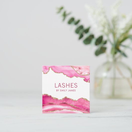 Trendy Modern Roze Agate Lash Extensions Beauty Vierkante Visitekaartje (Staand voorkant)