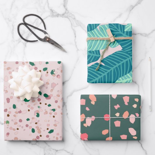 Trendy Modern roze & groen Abstract patroon Inpakpapier Vel (Voorkant)
