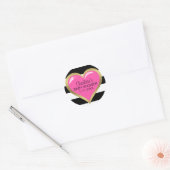 Trendy Modern Roze Hart Zwart Wit Baby shower Ronde Sticker (Envelop)
