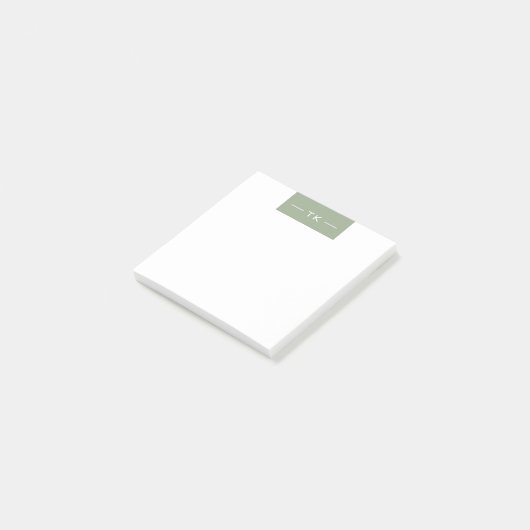 Trendy Modern Sage Green Monogram initialen Post-it® Notes (Schuin)