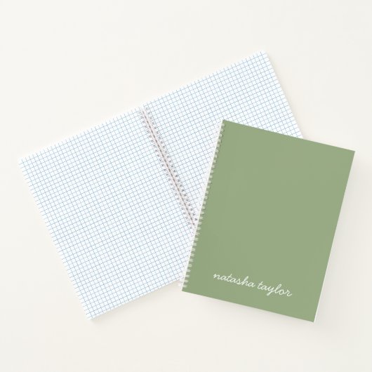 Trendy Modern Sage Green Script Monogram Name Notitieboek (Binnen)