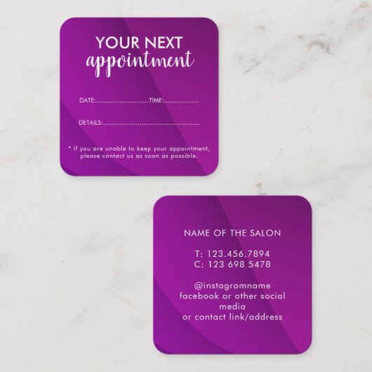 Trendy Modern Salon Appointment Reminder Card Afsprakenkaartje (Voorkant / Achterkant)
