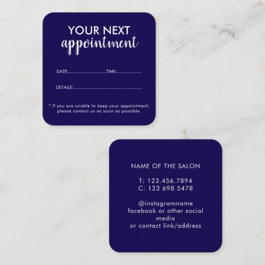Trendy Modern Salon Appointment Reminder Card Afsprakenkaartje (Voorkant / Achterkant)