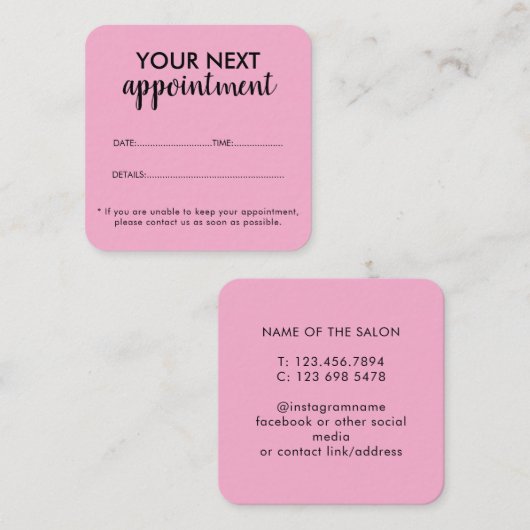 Trendy Modern Salon Appointment Reminder Card Afsprakenkaartje (Voorkant / Achterkant)