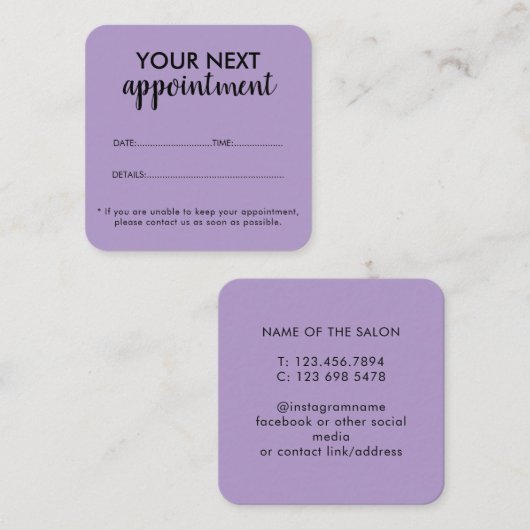 Trendy Modern Salon Appointment Reminder Card Afsprakenkaartje (Voorkant / Achterkant)