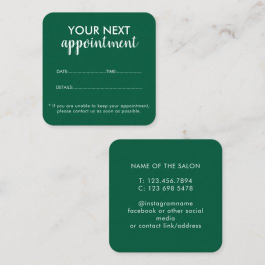 Trendy Modern Salon Appointment Reminder Card Afsprakenkaartje (Voorkant / Achterkant)