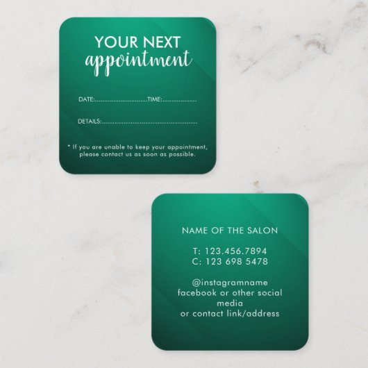 Trendy Modern Salon Appointment Reminder Card Afsprakenkaartje (Voorkant / Achterkant)