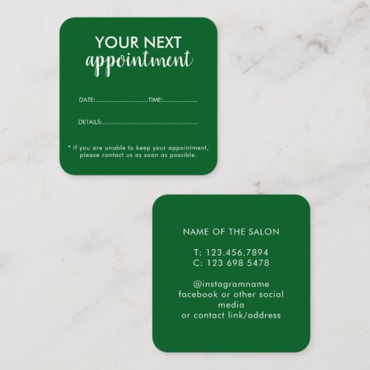 Trendy Modern Salon Appointment Reminder Card Afsprakenkaartje (Voorkant / Achterkant)