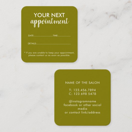 Trendy Modern Salon Appointment Reminder Card Afsprakenkaartje (Voorkant / Achterkant)